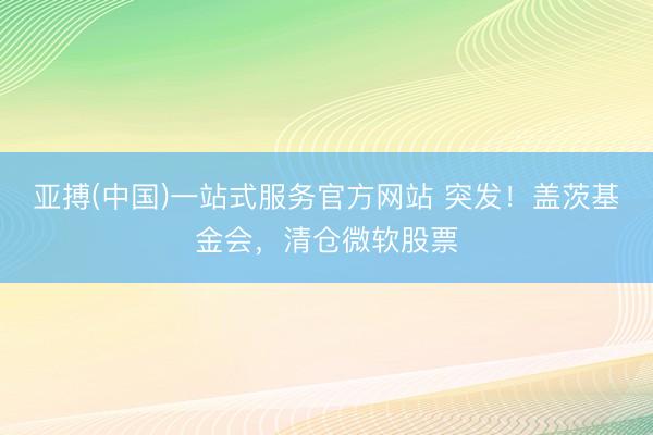 亚搏(中国)一站式服务官方网站 突发!盖茨基金会,清仓微软股票
