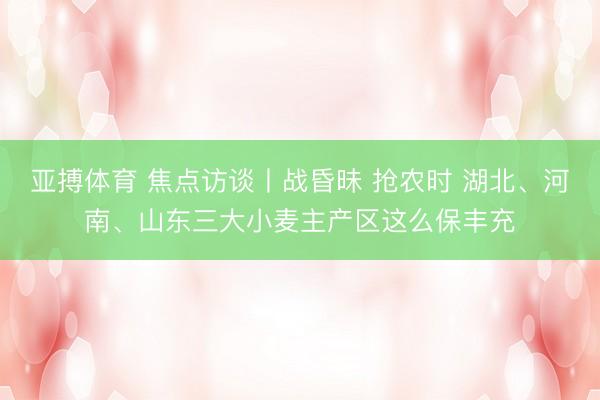亚搏体育 焦点访谈丨战昏昧 抢农时 湖北、河南、山东三大小麦主产区这么保丰充