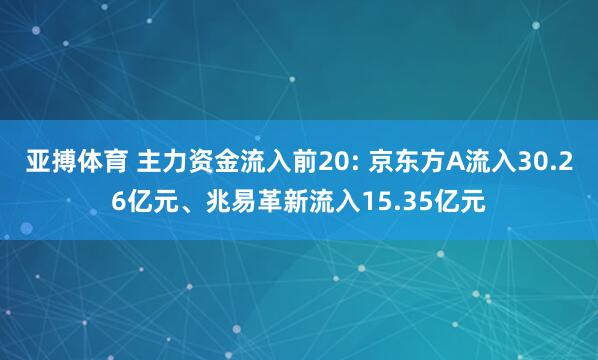 亚搏体育 主力资金流入前20: 京东方A流入30.26亿元、兆易革新流入15.35亿元
